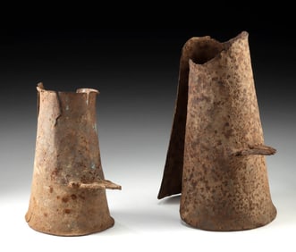 Two Rare Nigerian Berom Iron Riding Greaves w/ Spurs