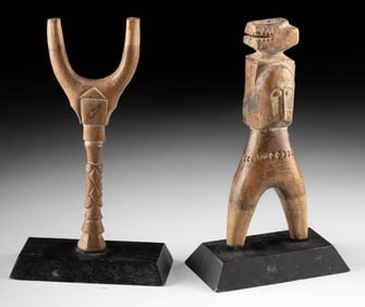 2 African Baule Carved Slingshot Handles, Potomo Waka