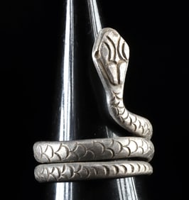 Roman-Egyptian Silver Ring - Coiled Snake Design