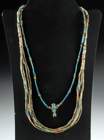 Two Egyptian Faience Necklaces, Featuring Horus Amulet