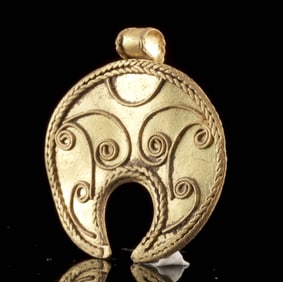 Hellenistic Gold Lunula Pendant - Scrollwork Design