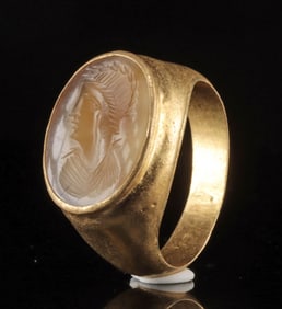 Roman Gold Ring - Citrine Intaglio of Laureate Bust