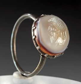 1st C. Roman Agate Intaglio Laureate (Silver Ring)