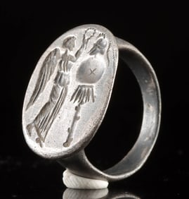 Roman Silver Signet Ring - Victory Crowning Trophy