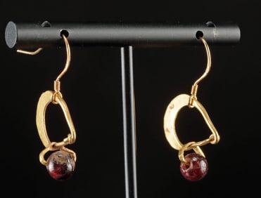 Ancient Roman 23K Gold Earrings with Garnet Beads