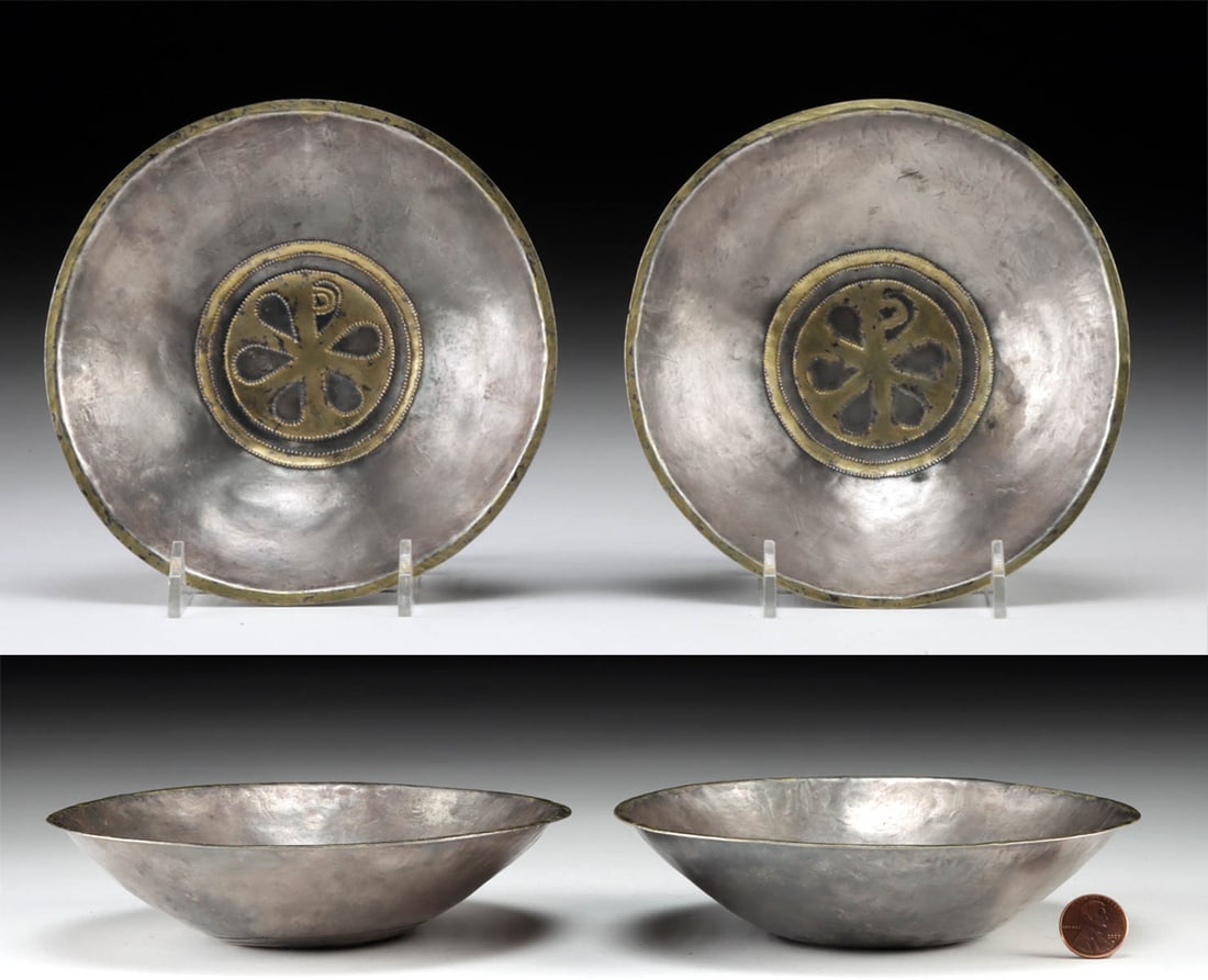 Superb 6th C. Byzantine Gilt Silver Bowls w/ Chi Rho (1 of 4)