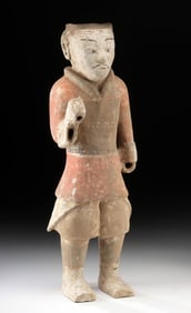 Han Dynasty Pottery Warrior - Red Pigment Figure
