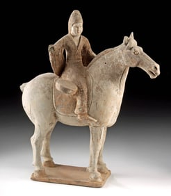Tang Dynasty Pottery Horse and Drummer Figure