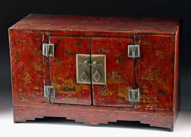 19th C. Chinese Shanxi Red Lacquer Cabinet