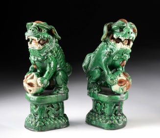 Late 19th C. Chinese Qing Sancai Glazed Fu Dogs (pr)