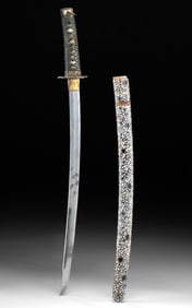 Wakizashi Sword in Koshirae, Mosaic Shell Saya Sheath