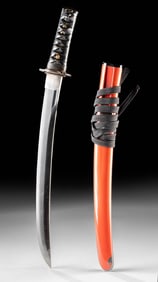 Japanese Tanto Sword in Koshirae with Red Lacquer Saya