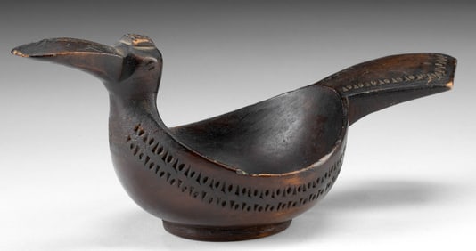 Russian Wood Kovsh Bowl in Stylized Bird Shape