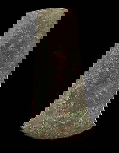 European Bronze Age Culture Axe Head: Central Europe, Bronze Age, ca. 2300 to 2150 BCE. A robust bronze axe head displaying the clean, flattened form typical of early Bronze Age toolmaking. The blade widens gradually from the butt to a sl