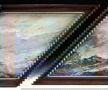 Robert Charles Gruppe Painting - "Turbulent Sea" (1968): Robert Charles Gruppe (American, b. 1944). "Turbulent Sea" oil on canvas board, 1968. Artist's signature lower left. A stunning painting by Robert Charles Gruppe that lives up to its title: "Turbulent