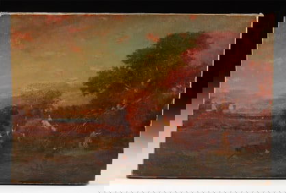 19th C. American Painting - Harvest Scene w/ Tipis