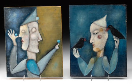2 Rose Walton Paintings - Juggler's Conscience & Snitch