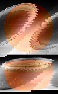 Nayarit Chinesco Bowl - Scalloped Red Slip Design: Pre-Columbian, West Mexico, Nayarit, ca. 100 BCE to 250 CE. A vibrant Pre-Columbian bowl from the Chinesco tradition of ancient Nayarit, its surface adorned with rhythmic, petal-like curves in warm re
