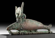 Egyptian Bronze Medjed Fish with Sun Disc Crown