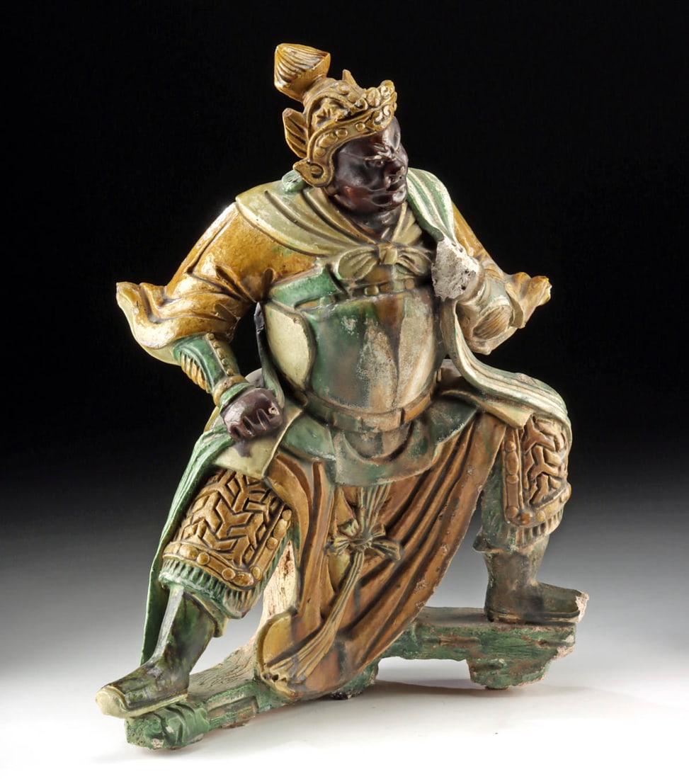 Superb Ming Pottery Roof Tile - Fierce Warrior Figure (1 of 5)