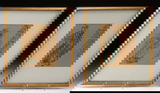 Qing Dynasty Scrolls - Loyal Minister and General: East Asia, China, Qing Dynasty, ca. late 19th to early 20th century CE. A paired set of Qing dynasty ink and color portraits, each depicting a revered Chinese historical figure - one a loyal minister,