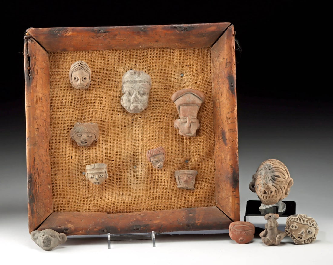 Ancient Mesoamerican Ceramic Heads & Figurine, 12 pcs (1 of 1)