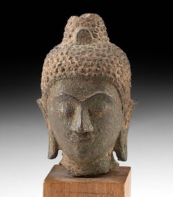 Early Thai Ayutthaya Bronze Buddha Head Coiled Hair, Ushnisha