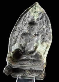 12th C. Khmer Bronze Votive Mold Buddha under Bodhi Canopy