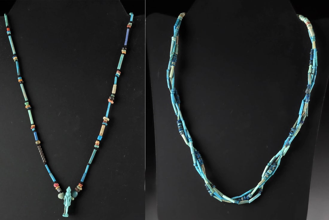 Two Egyptian Necklaces of Faience & Glass + Ra Pendant (1 of 3)