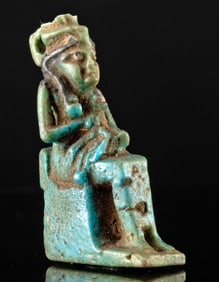 Egyptian Faience Isis Suckling Horus Amulet, Ex Mitry