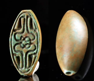 Egyptian Green Steatite Cowroid w/ Uraei - Ex Sotheby's