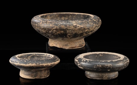 Three Petite Greek Pottery Salt Dishes - South Italic