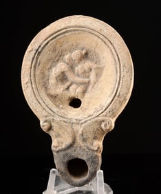 Roman Pottery Oil Lamp w/ Erotic Scene