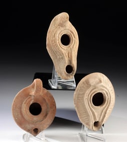 Three Ancient Roman Pottery Oil Lamps