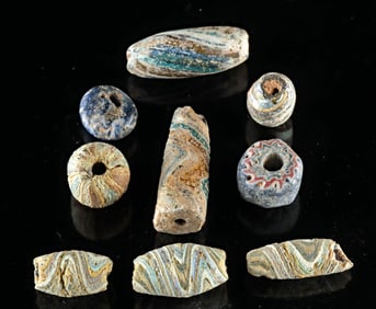Ancient Roman & Venetian Glass Bead Collection, 9pcs