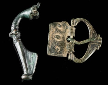 Ancient Roman Bronze Crossbow Fibula & Copper Buckle