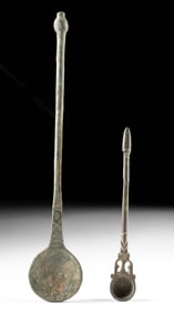 Ancient Roman Bronze & 19th C. Indian Brass Spoons, 2pc