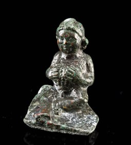 Roman Bronze Seated Nude Male Child w/ Grapes