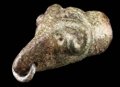 Roman Copper Alloy Ram's Head Terminal w/ Silver Hoop
