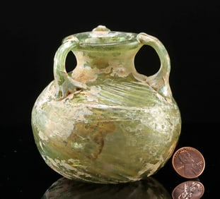 Roman Green Glass 3-Handled Jar