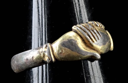 17th C. European Gilt Silver Fede Ring - Clasped Hands
