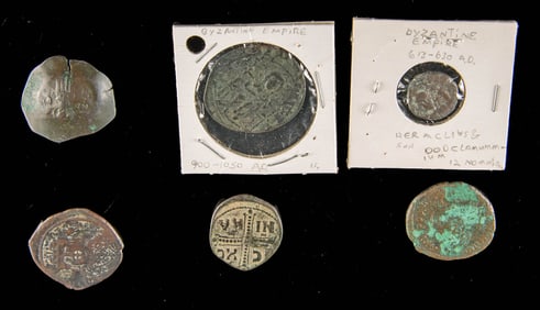 6 Ancient Byzantine Empire Bronze & Copper Coins