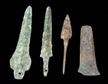 Luristan Bronze Spear Heads & Aztec Copper Axe Blade, 4