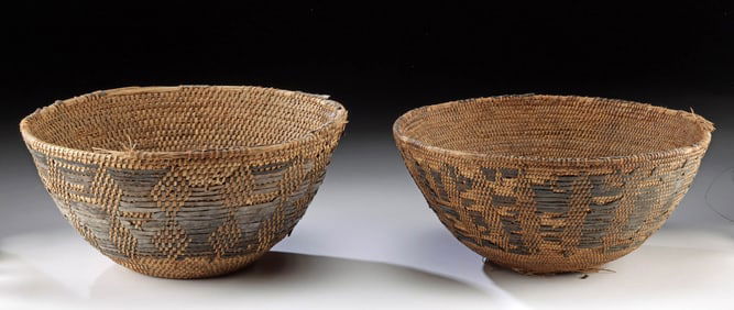 Two Omani Palm Frond & Goat Hide Milking Baskets
