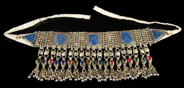 Afghan / Pakistan Kuchi Lapis & Brass Necklace / Belt