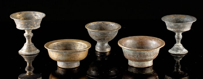 5 Assorted Indian Brass Oil Lamps for Hindu Rituals