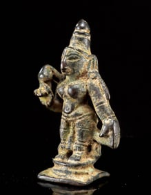 Indian Miniature Devotional Figure of Lakshmi in Bronze