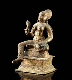 19th C. Indian Brass Devi Murti Statue of Goddess Bhumi