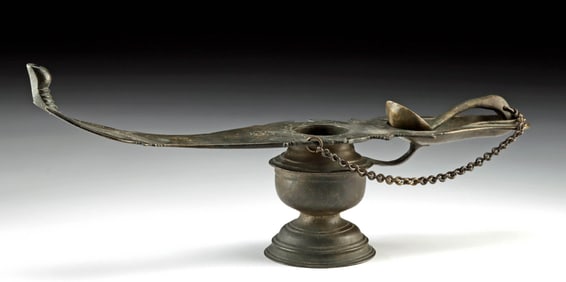 19th C. Indian Hindu Brass Changalavatta Oil Lamp