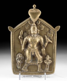 19th C. Indian Brass Devotional Plaque of Virabhadra